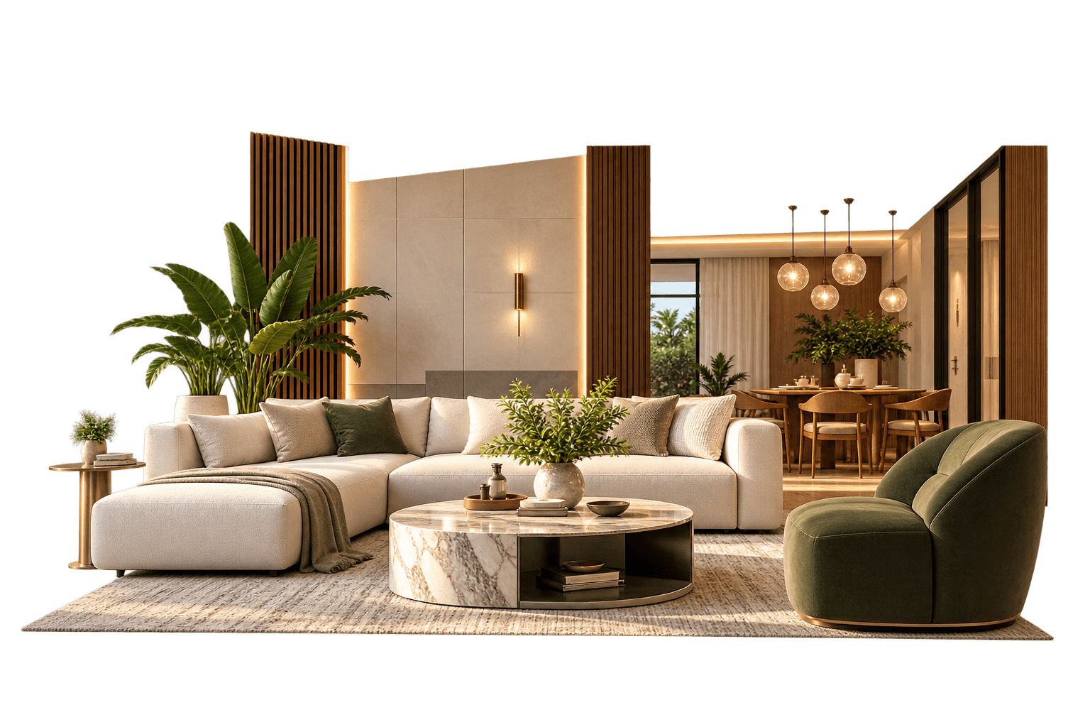 Finished, elegantly furnished living room interior
